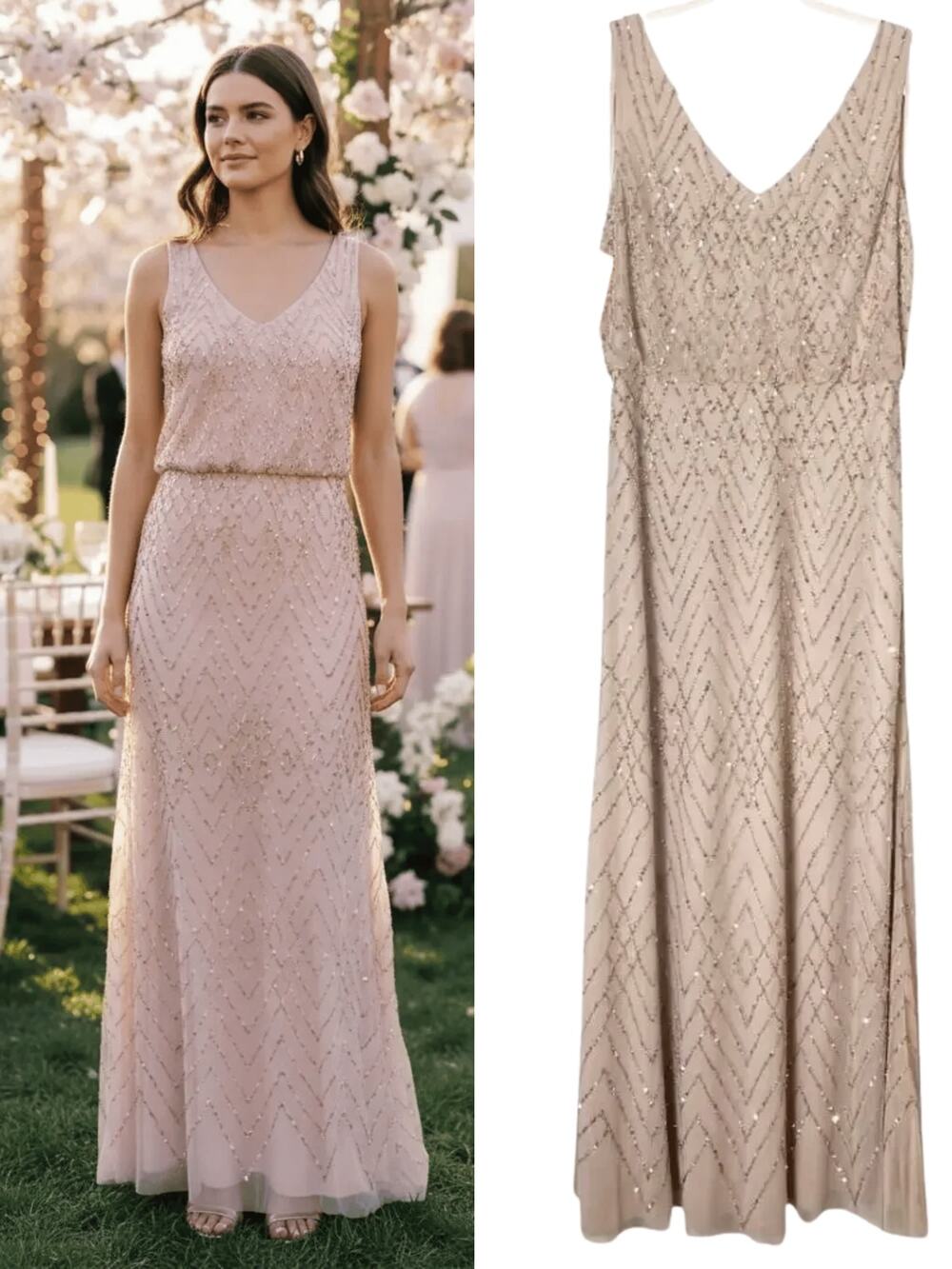 BHLDN Gold Beaded Sequin Dress Wedding Guest